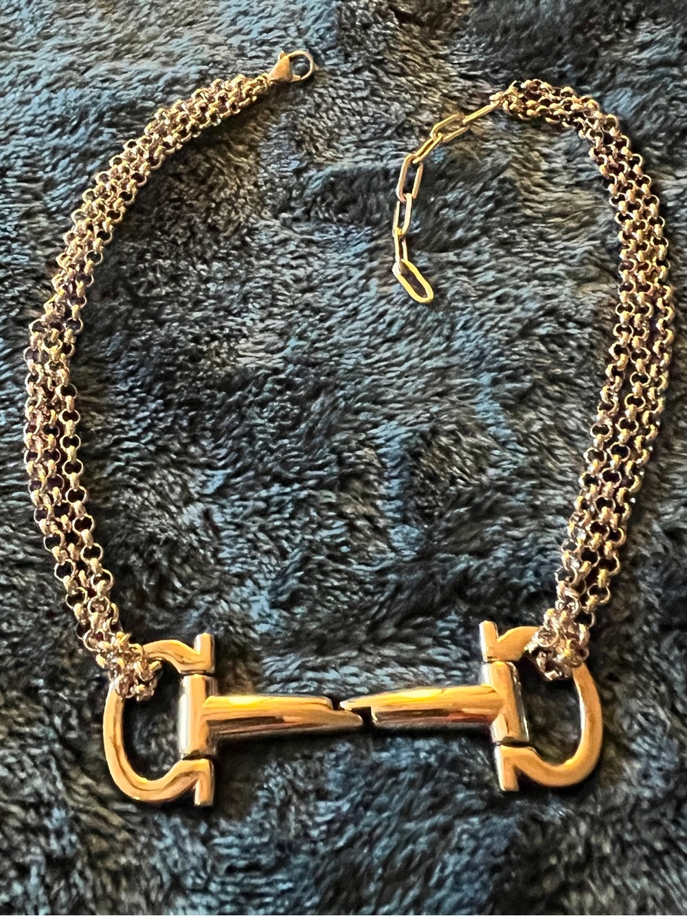 Custom Ferragamo Horsebit Hardware Necklace | Silver Multi-strand Chain 14-16” - Picture 6 of 9